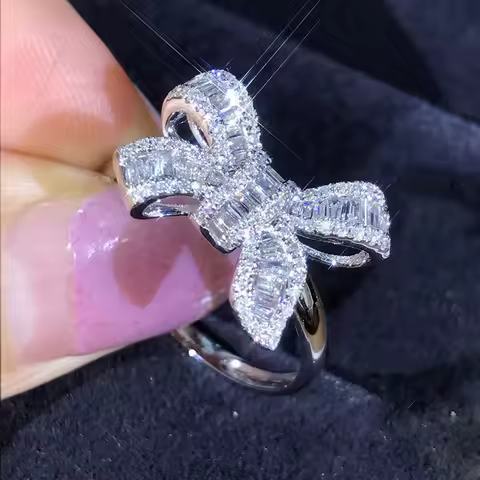 Milangirl HOT filled Sparkling Big Bow Knot Stackable Ring Micro Pave CZ for Women Valentine's Day J