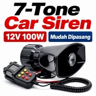 Siren Kereta 12V 100W Car Siren Horn 7 Sounds With Mic Loud Speaker Pasang Mudah Universal Ready Sto