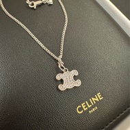 Celine 銀色 水鑽 Logo 項鍊