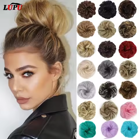 LUPU Curly Synthetic Messy Chignon With Rubber Band Hair Extensions Black Brown Donut Hair Bun High
