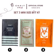 Combo of 3 mini sizes of Japanese cosmetics DHC clay mask, vitamin C serum, Manis whitening bath, XP