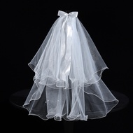 {WY} Veil Bride's Main Wedding Headdress Short Bow Streamer Mori Style Beautiful Wedding License Pho