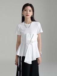 Hotsale XITAO Folds T-Shirts Color Irregular Patchwork Women Top 2023