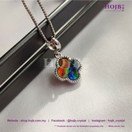 HOJB Canadian Ammolite 6A Clover S925 Silver Charm Pendant 10mm 聚寶軒加拿大斑彩石6A"四叶草"S925银挂坠/吊坠10mm