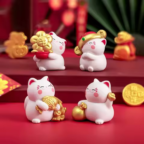 4/6pcs Cartoon Lucky Cats Figurines Miniatures Micro Landscape Ornaments For Home Room Desktop Decor