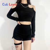 [Cub Love] Áo Thun Nữ Tay áo dài vai cổ tròn Joker quần soóc thon rốn