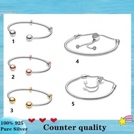 Original 100% 925 Sterling Silver Moments Snake Chain Style Bangle Open Heart Star Slider Bracelet