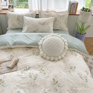 Set Empat Keping Kapas 40-an Peralatan Tempat Tidur Asrama Kapas Tulen Set Tiga Keping Cadar Dipasan