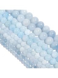 1鋼絞線海藍寶石珠子天然石頭散珠珠子適用於DIY手環項鍊耳環製作首飾類康復水晶首飾配件