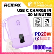 REMAX Portable Travel Powerbank 20W Fast Charging 10000mAh Purple Pink Pawer Bank With Built In PD Type C Cable RPP-635