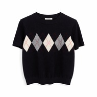 ÉTOILE BNK TOMSON SWEATER TOP Short-Sleeved Knitted Shirt Cute Pattern