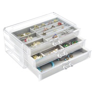 Acrylic Jewelry Box 3 Drawers, Velvet Jewellery Organizer, Earring Rings Necklaces Bracelets Display