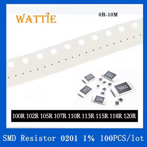 SMD Resistor 0201 1% 100R 102R 105R 107R 110R 113R 115R 118R 120R 100PCS/lot chip resistors 1/20W 0.