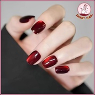 Kuku Palsu Merah Wain Wine Red Cat Eye Press Nails Handmade Nail Tips Burgundy Magnetic False Nail