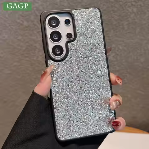 Glitter Silver Black Phone Case For Samsung Galaxy S25 S24 S23 Ultra Plus PC Shine Shockproof Cover 