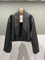 LOEWE 羅意威 SS25女士時裝秀系列柔軟納帕羊皮革披肩領皮衣女款黑色