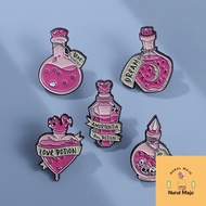 XHjewelryadd Creative Pink Magic Potion Enamel Pin Text Ribbon Love Potion Bottle Brooch Lapel Badge