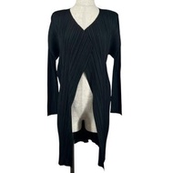 成色極佳： PLEATS PLEASE Issey Miyake PP55-JA103 前開襟長款開襟衫，黑色，2碼，日本製造，正品，女款