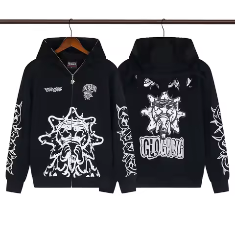 Glo Gang Eroded Glo Thermal embroidery printing Hoodie Men Women High Quality Oversized black full z