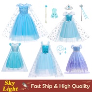 Frozen Elsa Costume For Baby Girl Summer Short Sleeve Blue Dress For Kids Girl Mesh Gown Halloween Christmas Outfits Set
