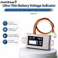 MOLIH Voltage Capacity Meter, OLED Display Ultra Thin Battery Level Meter,  Dual Display Adjustable 