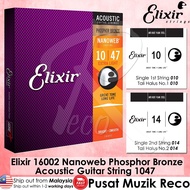 Elixir 16002 Nanoweb Phosphor Bronze Acoustic Guitar String 1047 Extra Light [MADE IN USA] Tali Gitar Akustik Kapok