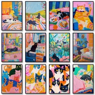Bathroom Decor Poster Trendy Cat Canvas Painting Dopamine Aesthetic Wall Art Pictures Home Decor