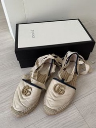 Gucci GG Marmont 綁帶草編鞋 涼鞋35.5