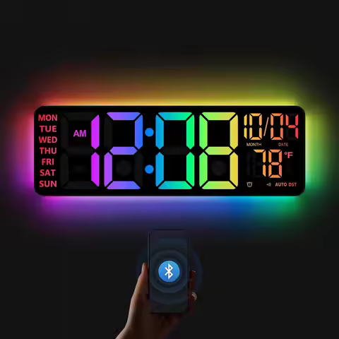 16" Digital Wall Clock with Night Light, RGB Colors, Dual Alarm, Voice Control, Auto DST, Auto Time 