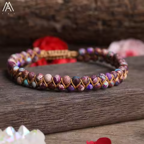 4mm Natural Rainbow Fluorite African Turquoises Ocean Jaspers Sea Sediment Jaspers Beads Knotted Bra