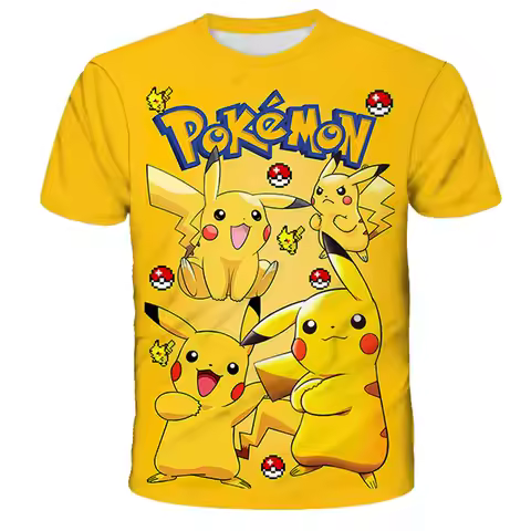 2025 New Anime Chilren's T-shirts Kids 3D T-shirts Boy's Clothing Pokemon Boys Girls Short-sleeved T
