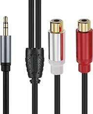 Cord Gold-Plated Y Splitter Cable, 3.5mm TRS Male to 2RCA Female Professional Rubber Line Extension 