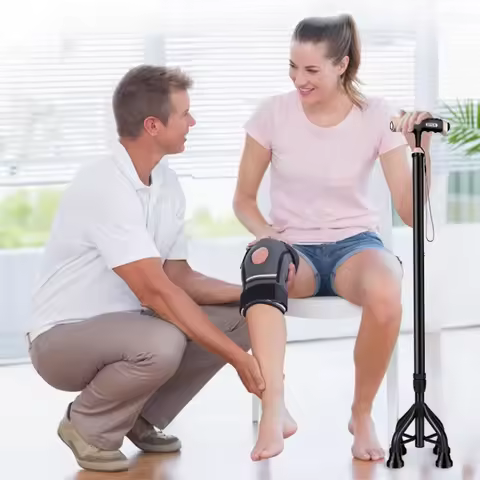 Old People Help Crutch with LED Lighting, Non-slip Fracture Four-legged Medical Crutches for Walking
