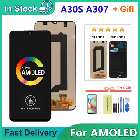 6.4'' For AMOLED For Samsung A30S SM-A307FN/DS A307 LCD Display Touch Screen Digitizer With Frame Fo
