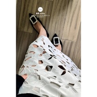 [Purchasing Agent Level]R*v Rhinestone Square Buckle Single Shoes for Women Pointed Toe Shallow Mout