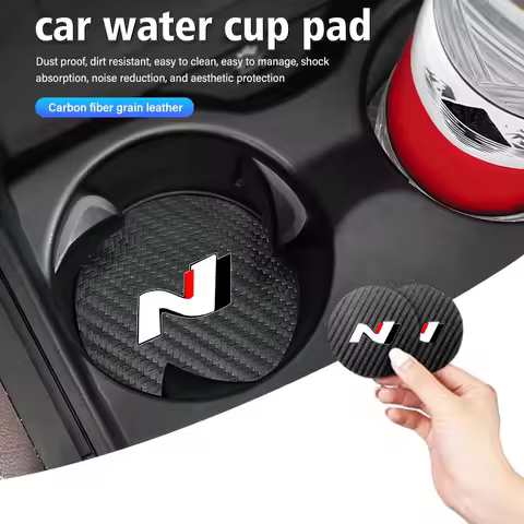 2pcs Car Coaster Water Cup Slot Non-slip Mat Carbon Rubber Pad For Hyundai N LINE i30 i20 Sonata Acc