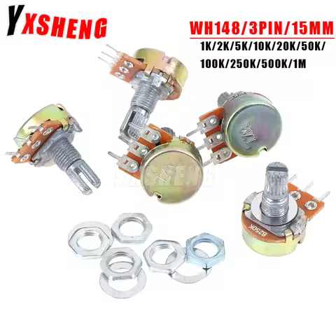 5PCS WH148 3Pin15mm 1K 2K 5K 10K 20K 50K 100K 250K 500K 1M Ohm Linear Taper Rotary Potentiometer Res