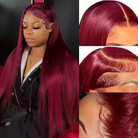 Burgundy 99J Straight Lace Front Human Hair Wigs 13x4 13x6 Red Pre Plucked Lace Frontal Wig 99J Colo