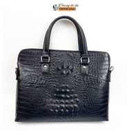 CX113 Office Leather Handbag - Crocodile Embossed Genuine Cow Leather - 15 inch Laptop - Classy Blac
