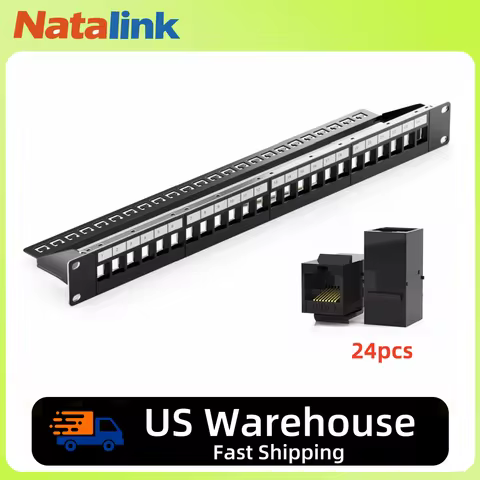 Natalink Patch Panel 24 Port Cat6 with Coupler Keystone Back Bar 19 Inch 1U Ethernet RJ45 Network Ra