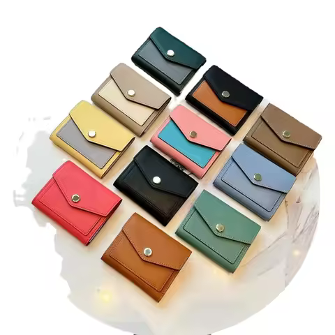 URBAN MASTER Small Wallet Womens Short Korean Fashion Contrast Color Lady Card Holder Real Genuine C