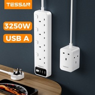 TESSAN Cube Socket Multi Plug Extension Plug Adapter with USB Type C and Swtich Extension Cord Power