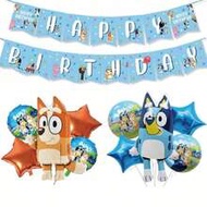 1set Bluey Themed Balloon Decoration Flag Cake Card Set, Birthday Party Table Decoration Balloons, P