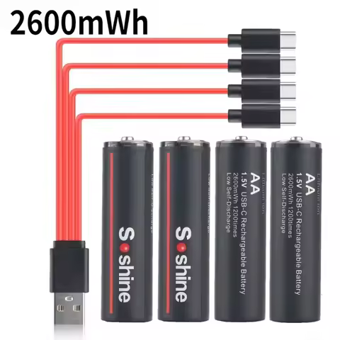 2600mWh Soshine 1.5V Li-Ion Rechargeable Battery AA Lithium Batteries 1200 Times Cycle Type C AA Bat