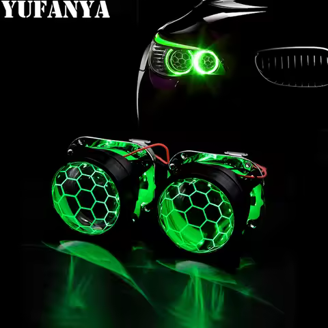 2.5 Inch RGB APP LED Devil Eyes Blue Honeycomb Bi Xenon Projector Lens H4 H7 Base Use H1 Headlamp Ca