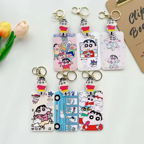 Kawaii Anime Crayon Shin-chan Keychain Couple Student Id Bus Bank Access Control Card Case Shin Chan