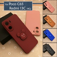 Xiaomi Poco C65 Redmi 13C Plain DIY Bear Stand Ring I-Ring Back Silicone Case TPU Soft Cover Casing 