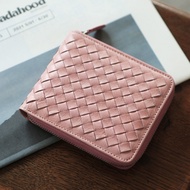 EMMA YAO กระเป๋าสตางค์หนังแท้ผู้หญิงแบบสั้น Simple Cowhide สานสไตล์พร้อมคลิปธนบัตรขนาดใหญ่ Dark Grid