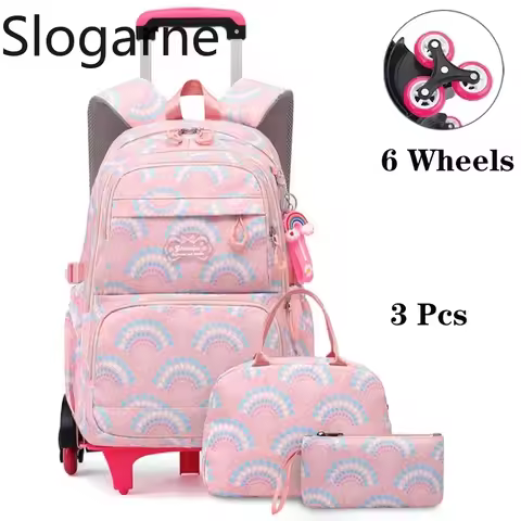Wheeled Bag Students Rolling School Bags Children Waterproof Backpack 6 Wheels School Backpacks Midd
