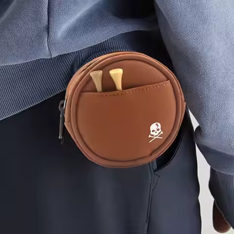 Durable Leather Golf Waist Bag 4 Balls Capacity Tee Holder Golf Storage Case Round Portable Golf Bal